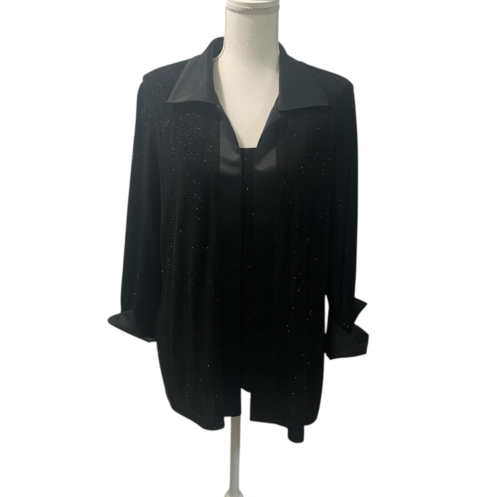 Vintage R&M Collection Black Sparkly Open Cardigan w/Built In Tank L U.S.A. Made